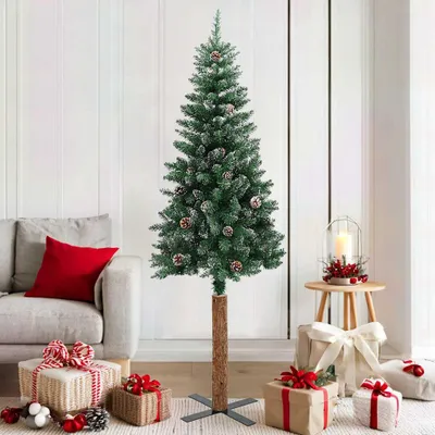 Produktbild von vidaXL Weihnachtsbaum Schlank mit Echtholz und Schnee Grün 180 cm