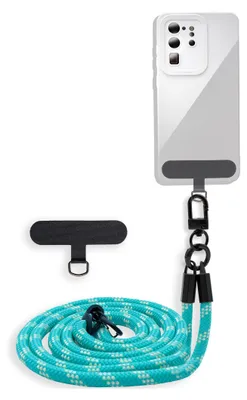 A phone case with a lanyard and a separate attachment piece, displayed against a white background.