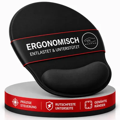 Ergonomische Mauspad mit Gelkissen, 23x26 cm, Handgelenkstütze, Schwarz