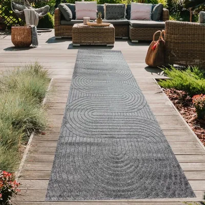 Zdjęcie produktu dla Nowoczesny dywan zewnętrzny odporny na warunki atmosferyczne taras balkon styl boho wysoka jakość łatwy w pielęgnacji antracyt Rozmiar - 80 x 250 cm