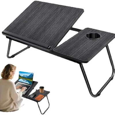 Immagine prodotto di Tavolino pieghevole per laptop – Lapdesk per letto e divano – 56x33 cm – Con portabicchieri – Tavolino portatile per computer portatile