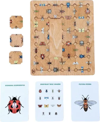 Obrázok produktu pre Drevené puzzle s hmyzom - Montessori logická hra s kartičkami