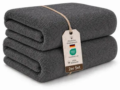 Produktbild von Frottee Handtücher 2er Set, 500 g/m², 100 % Baumwolle, Hotelqualität,50 cm x 100 cm,Grau