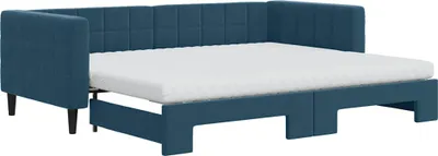 Imagen del producto de Cama nido extensible con colchones, color azul, 90x200 cm, tapizada en terciopelo