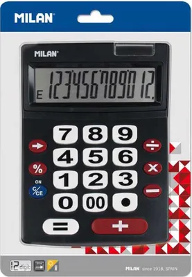 Zdjęcie produktu dla Milan 151712BL, Komputer stacjonarny, Podstawowy kalkulator, 12 cyfr(y), 1 linii, Bateria/Energia słoneczna, Czarny, Czerwony, Biały
