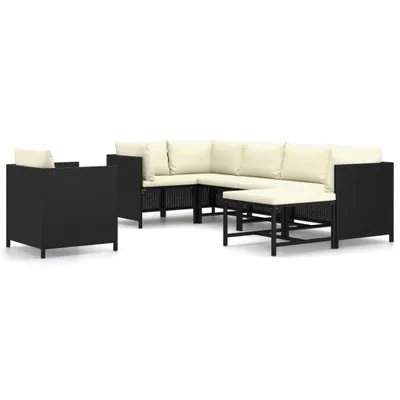 Image de vidaXL Ensemble de salon de jardin 7 pièces avec coussins Poly rotin noir