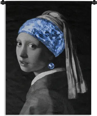 Produktbild von MuchoWow® Wandteppich Wandbehang Mädchen mit einem Perlenohrring - Alte Meister - Blau 90x120 cm Tapisserie Dekoration Wandtuch - Wanddeko