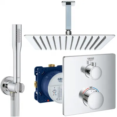 Produktbild von Grohe und Jowi Unterputz Duschsystem, mit Grohtherm Thermostat, 300x300mm Kopfbrause, Deckenanschluss