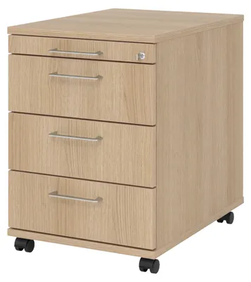 Produktbild von bümö office Rollcontainer - 3 Materialschubladen - Nachbildung: Eiche, Griff: Bügelgriff (Metall)