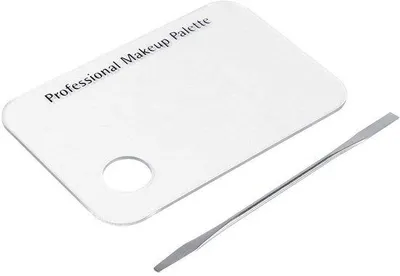 Zdjęcie produktu dla Paleta kosmetyczna z akrylu - 15 x 10 cm - metalowa szpachelka - paleta do mieszania kosmetyków - do zdobienia paznokci - do czyszczenia i szybkiego mieszania