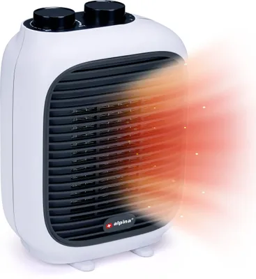 Produktbild von alpina Heizlüfter 1500W – Elektrischer Heizstrahler für warme & kalte Luft – Mini Elektroheizung mit Griff – Kompakt für Räume 10–15 m² Zeltheizung Warmluftgebläse – Weiß