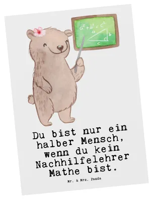 Produktbild von Mr. & Mrs. Panda Ansichtskarte Nachhilfelehrer Mathe Herz - Weiß - Geschenk, Postkarte, Nachhilfe, Spruch, Witzig, Kunstkarten, Grußkarte, Postkarten, Ansichtskarten