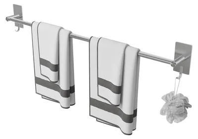 Image de Porte-serviettes sans perçage, 80 cm, barre porte-serviettes de salle de bain, porte-serviettes adhésif en acier inoxydable SUS304, pour salle de bain, argent