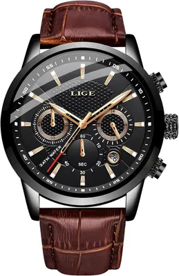 Productafbeelding van Horloge met leren armband, 3ATM waterdicht, herenarmbandhorloges, retro herenhorloges, vintage herenhorloges, analoge horloges voor heren met datumweergave, chronograaf, lichtgevende wijzers