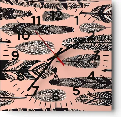 Produktbild von Wanduhr - Quadrat - Glasuhr - Grafik Feder - 40x40cm - Schleichendes Uhrwerk - Lautlos - zum Aufhängen bereit - Dekoration Modern - Wanddekoration aus Glas - C4AC40x40-3786