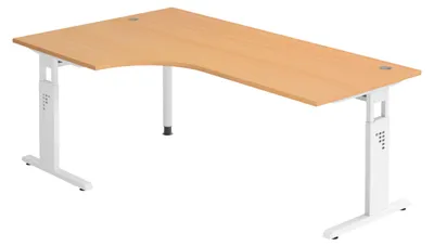 Produktbild von bümö Schreibtisch Serie-O - Nachbildung: Buche, Größe: Eckschreibtisch 200 x 120 cm, Gestell: Weiß