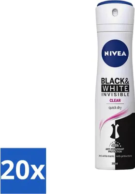 Image de Nivea - Déodorant spray - Invisible Black & White - 48 heures de protection - 150 ml - Pack avantage - 20 pièces
