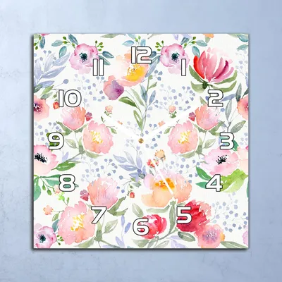 Produktbild von Deko Glasuhr Wanduhr 30x30 Aquarell Blumen Quarz Küchenuhr Bürouhr