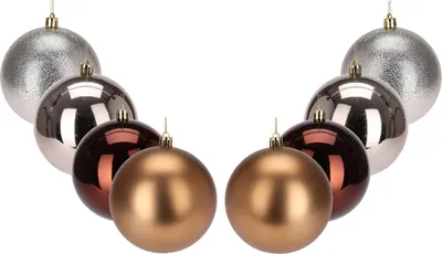 Produktbild von 8 x Weihnachtskugeln aus Kunststoff 12 cm- wetterfest frostsicher - Christbaumkugeln für Innen und Außen - Weihnachtsbaumkugeln Kunststoff - Amber