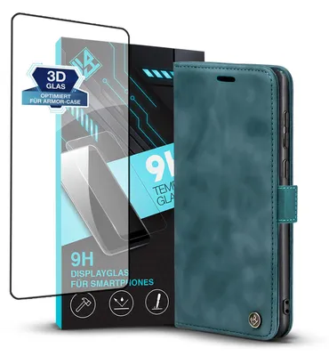 Produktbild von Handy Hülle für Samsung Galaxy S24 Ultra mit 9H Displayglas Klapphülle Bookcase Flip Cover Handy Tasche Etui Farbe: Petrol