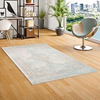Produktbild von Designer Teppich Passion Vintage Bordüre Blau Beige, Größe:80x150 cm