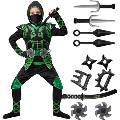 Productafbeelding van Ninja-vechter kostuum voor kinderen, kleur groen, maat S (5-7 jaar), 100% polyester