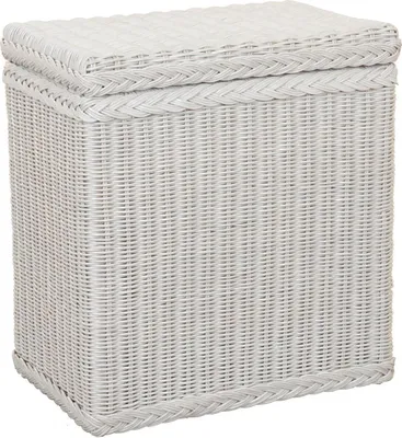 Produktbild von KRINES HOME Wäschekorb / Wäschebox mit Deckel und Inlett aus echtem Rattan, Wäschetruhe (Weiß, Klein)