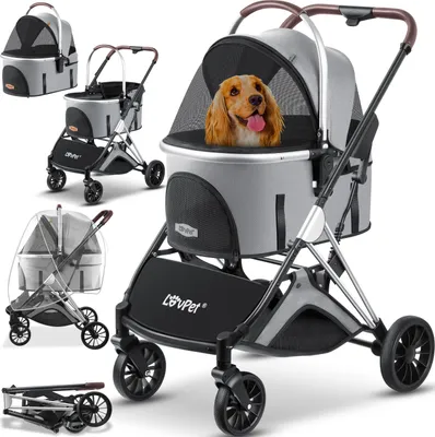 Produktbild von LOVPET® Hundewagen 3in1 Hundebuggy Hundebox Transporttasche 360° Große Räder Faltbar klappbar Haustiere Buggy mit Netzfenstern & Regenschutzabdeckung Jogger Katzenbuggy für kleine Hunde Katzen