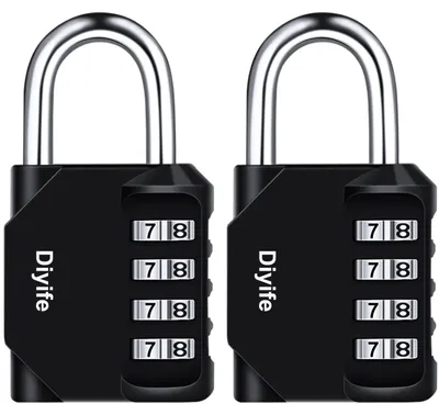 Immagine prodotto di Lucchetto a combinazione - Lucchetto a 4 cifre - 10.000 combinazioni - Acciaio inossidabile - Nero - Set da 2 pezzi
