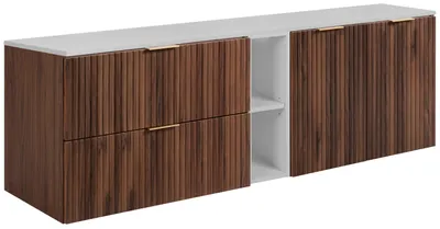 Produktbild von Badezimmer-Hängeschrank mit Waschtischplatte, Nussbaum / Weiß, 180 x 58,6 x 46 cm