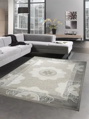 Image de Tapis de designer Tapis en laine Ornements scintillants gris beige Taille - 80 x 300 cm