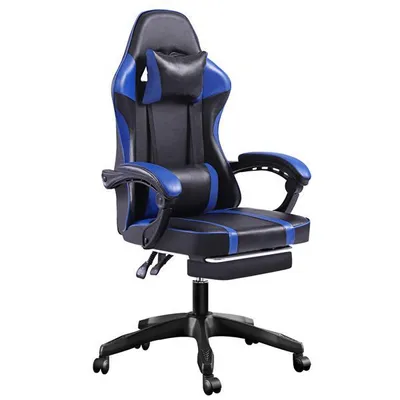 Produktbild von Computerstuhl – Bürostuhl – Ergonomischer Gaming-Stuhl – 360° drehbarer Sitz – Gaming-Stuhl aus Kunstleder – 65 x 65 x 123 cm – Blau-Schwarz