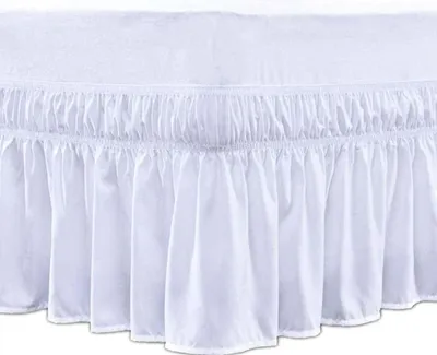 Produktbild von Bettvolant bettrock boxspringbett 100x200 Weiß elastischer Staub-Rüschen mit DREI Stoffseiten Polyester Faltenvolant leicht anzubringen mit Plattform Bett Rock 40cm Drop
