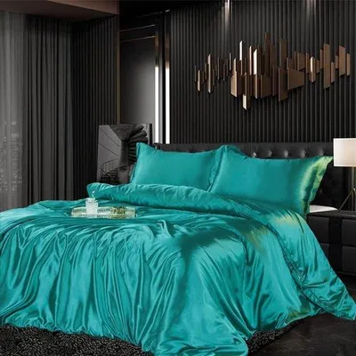 Produktbild von Luxus-Satijn-Bettwäsche-Set, 200 x 200 cm, 3-teilig, glänzend grün, seidig, seidig glänzend, glatt, Bettwäsche-Set, zart, Zweibett mit Reißverschluss