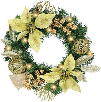 Produktbild von Unyqoos® Weihnachtskranz mit LED-Beleuchtung und dekorativen Elementen, 30 cm, festliche Tür- und Tischdekoration
