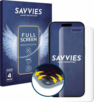 Produktbild von 4x Savvies Fullscreen Schutzfolie für Apple iPhone 15 Pro Displayschutz Folie Fullcover Klar Transparent