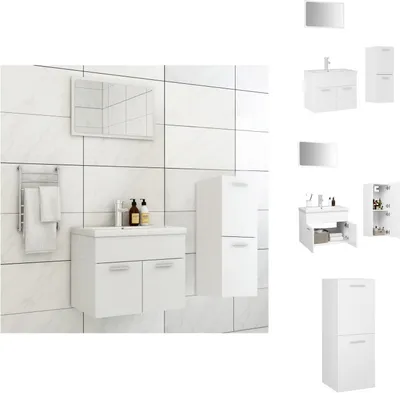 Produktbild von vidaXL Badmöbel-Set Weiß Holzwerkstoff - Badezimmermöbel-Sets
