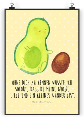 Produktbild von Mr. & Mrs. Panda Bild Avocado Kern rollt DIN A5 - Gelb Pastell - Geschenk, wanddeko, Liebe, drucke, Baby, Posterdruck, Avocados, Wandbild, Plakat