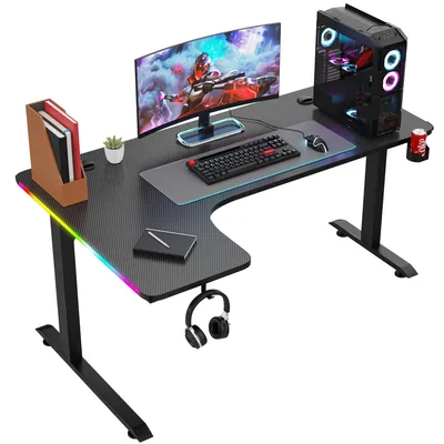 Produktbild von Avalo Gaming Schreibtisch - 160x100x75 cm - L Förmig Eckschreibtisch - Spieletisch mit LED-Beleuchtung - Tisch - Schwarz