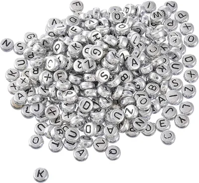 Immagine prodotto di Perline con lettere, 1000 pezzi, 4x7 mm, argento con nero, rotonde, mix di lettere