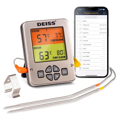Produktbild von Deiss PRO Kabelloses Bluetooth-Fleischthermometer – Digitales Küchenthermometer mit 2 Sonden für Ofen, Smoker, Grill & BBQ