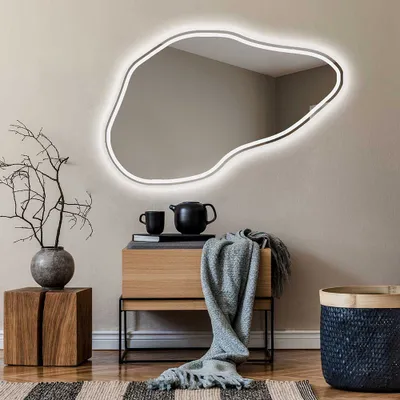 Obrázek produktu pro Artforma Dekorativni Nepravidelné zrcadlo na zeď s osvětlením 129x84 cm | Barva LED: Studená bílá 7000K | POD223