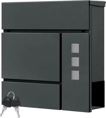 Produktbild von Famanu Wandbriefkasten mit Klappdeckel und Zeitungsfach - modern antrazit 37x37x105 cm