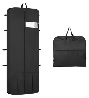 Produktbild von Lange Kleidersack (182 cm), Kleidersack für Brautkleider mit Schuhfach, Kleidersack mit 4 Reißverschlussfächern, faltbarer, wasserdichter Reisekleidersack für Abendkleider – Schwarz