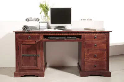 Produktbild von MASSIVMOEBEL24 Schreibtisch Akazie 158x54x76 nougat lackiert OXFORD #522