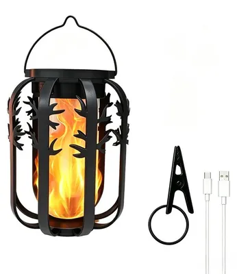 Produktbild von Solar Laterne Außen mit 4 Lichtmodi, USB-C wiederaufladbare LED Gartenleuchte, IP65 wasserdicht mit Flammeneffekt für Terrasse und Garten