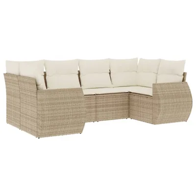 Produktbild von Modulares 6-tlg. Garten-Lounge-Set, Poly Rattan Beige, mit Stauraum, wasserabweisendem Beutel, UV-beständig, abnehmbare Kissenbezüge Cremeweiß