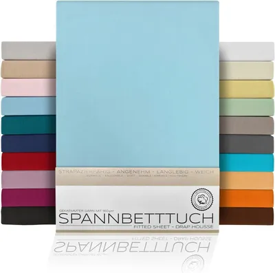 Productafbeelding van Hoeslaken Lakens van gekamd katoen, premium jersey 160g/m², maat en kleur naar keuze, Boxspring - 160x200x45 cm, Lichtblauw