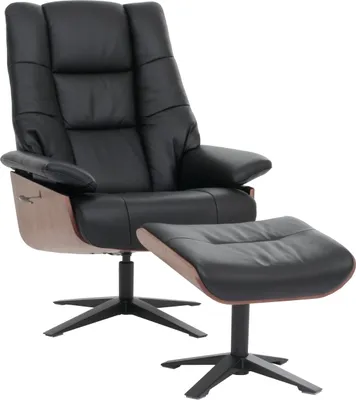 Immagine prodotto di MCA recliner + sgabello HWC-N57, poltrona reclinabile, legno vera pelle ~ nero