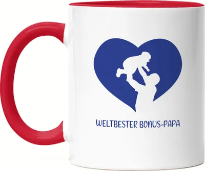 Produktbild von Weltbester Bonus-Papa Tasse Rot Spruch Herz Vatertag Geschenkidee Bester Stiefvater